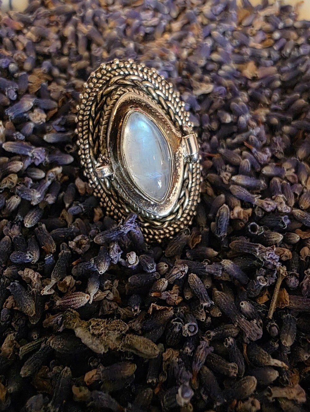 Sterling Silver Moonstone Oval Statement Ring ( Poison Ring - Silver